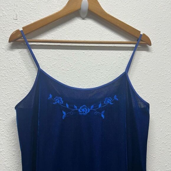 Vintage California Miss Blue Crushed Velvet Sleeveless Midi Dress Size Small - Picture 2 of 13